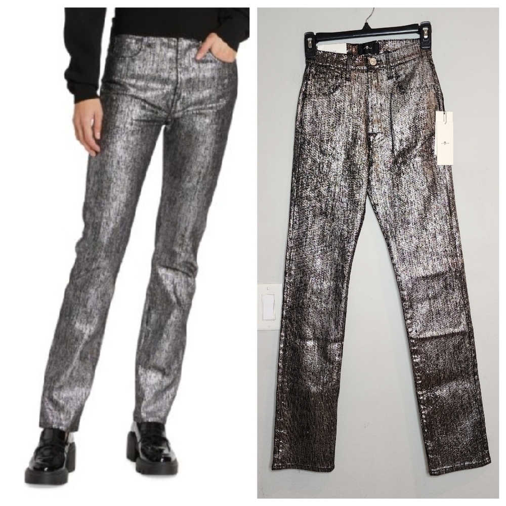 NWT 7 for all mankind Silver Foil Easy Slim Fit Black Jeans Size 23 highrise